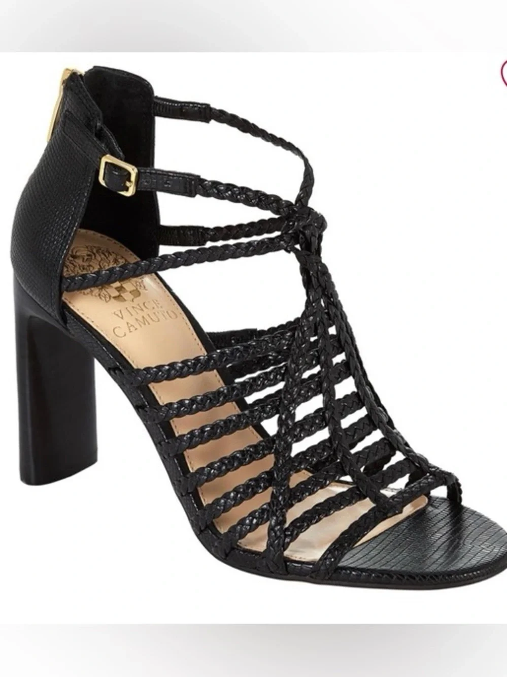 Vince Camuto Black Woven Strappy Block Heel Sandals Size 8